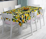 Çizgili Siyah Zeminli Limon Desenli Dekoratif Leke Tutmaz Masa Örtüsü Bonvagon