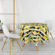 Çizgili Siyah Zeminli Limon Desenli Dekoratif Leke Tutmaz Masa Örtüsü Bonvagon