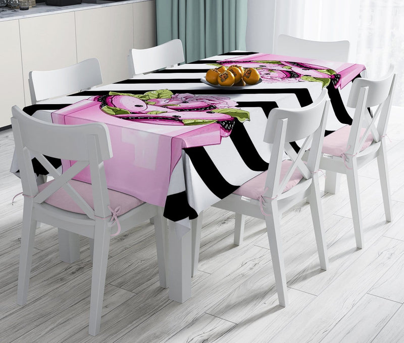 Coco Pops Pembe Siyah Tasarımlı Modern Dekoratif Leke Tutmaz Masa Örtüsü Bonvagon