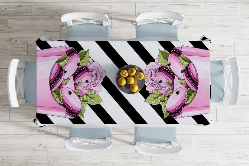 Coco Pops Pembe Siyah Tasarımlı Modern Dekoratif Leke Tutmaz Masa Örtüsü Bonvagon