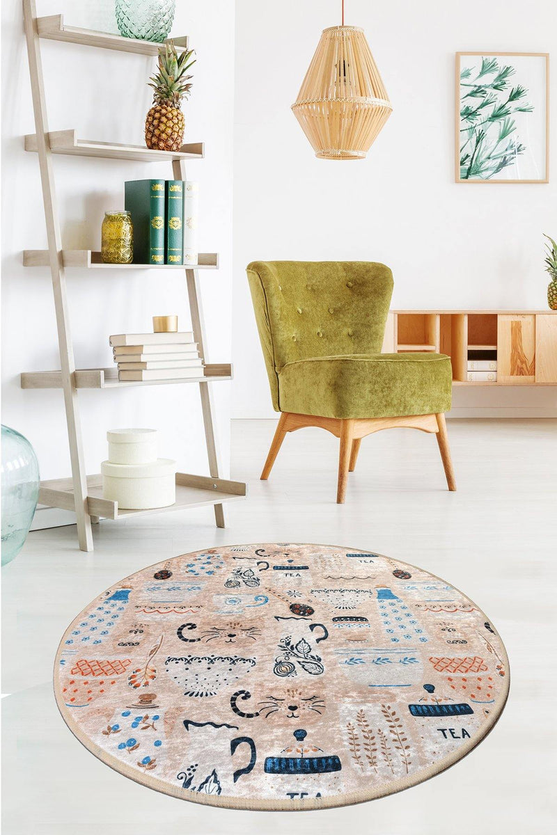 Coffee Cat Dekoratif Dijital Baskılı Mutfak Halısı, Kaymaz Taban, Yıkanabilir Bonvagon