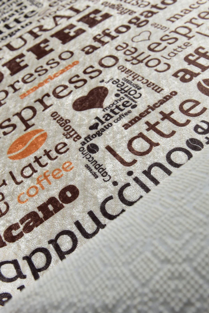 Coffee Fincan Ekru Dijital Baskılı Mutfak Halısı, Kaymaz Taban, Yıkanabilir Bonvagon