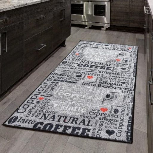 Coffee Fincan Gri Dijital Baskılı Mutfak Halısı 100x200cm, Kaymaz Taban, Yıkanabilir Bonvagon