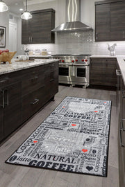 Coffee Fincan Gri Dijital Baskılı Mutfak Halısı 100x200cm, Kaymaz Taban, Yıkanabilir Bonvagon