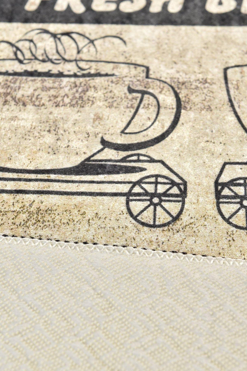 Coffee Store Dijital Baskılı Mutfak Halısı, Kaymaz Taban, Yıkanabilir Bonvagon