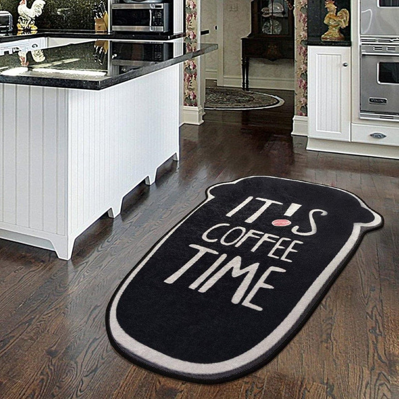 Coffee Time Dekoratif Dijital Baskılı 80x120cm Mutfak Halısı, Kaymaz Taban, Yıkanabilir Bonvagon