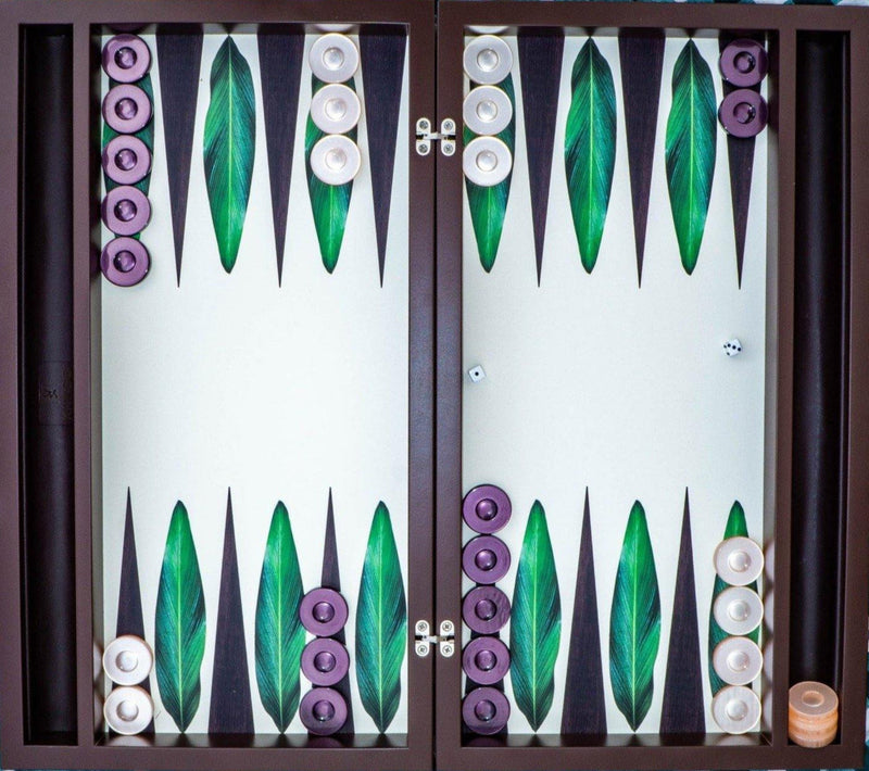 Çok Özel Lüks Yeşil Yaprak Desenli Deri Tavla Bonvagon