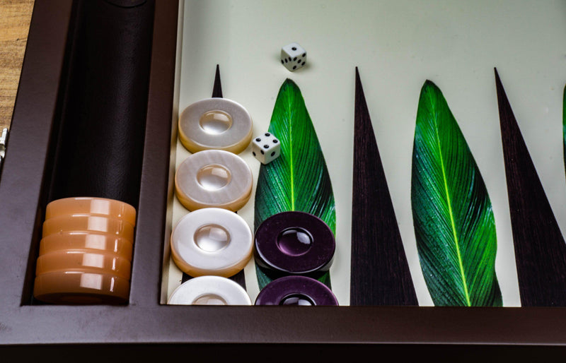 Çok Özel Lüks Yeşil Yaprak Desenli Deri Tavla Bonvagon