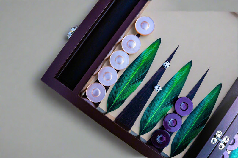 Çok Özel Lüks Yeşil Yaprak Desenli Deri Tavla Bonvagon