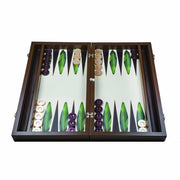 Çok Özel Lüks Yeşil Yaprak Desenli Deri Tavla Bonvagon