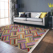 Çok Renkli Patchwork Motifli Desenli Dijital Baskılı Makinede Yıkanabilir Saçaklı Halı