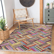 Çok Renkli Patchwork Motifli Desenli Dijital Baskılı Makinede Yıkanabilir Saçaklı Halı Bonvagon