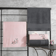 Colorful %100 Pamuk Hamam Havlu Seti Antrasit Pembe