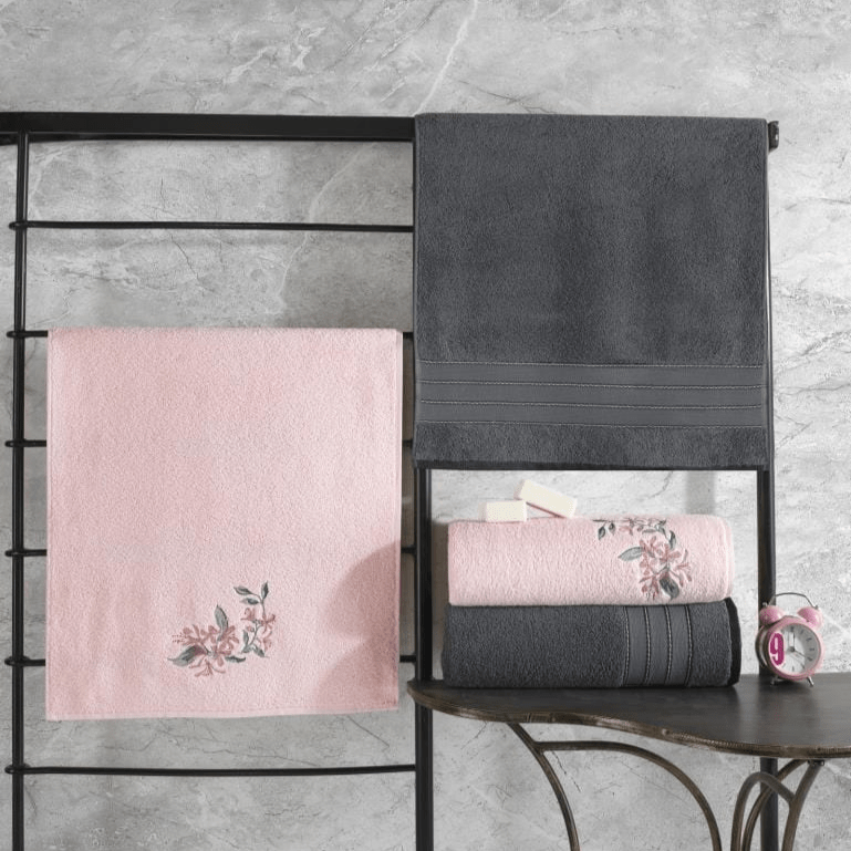 Colorful %100 Pamuk Hamam Havlu Seti Antrasit Pembe