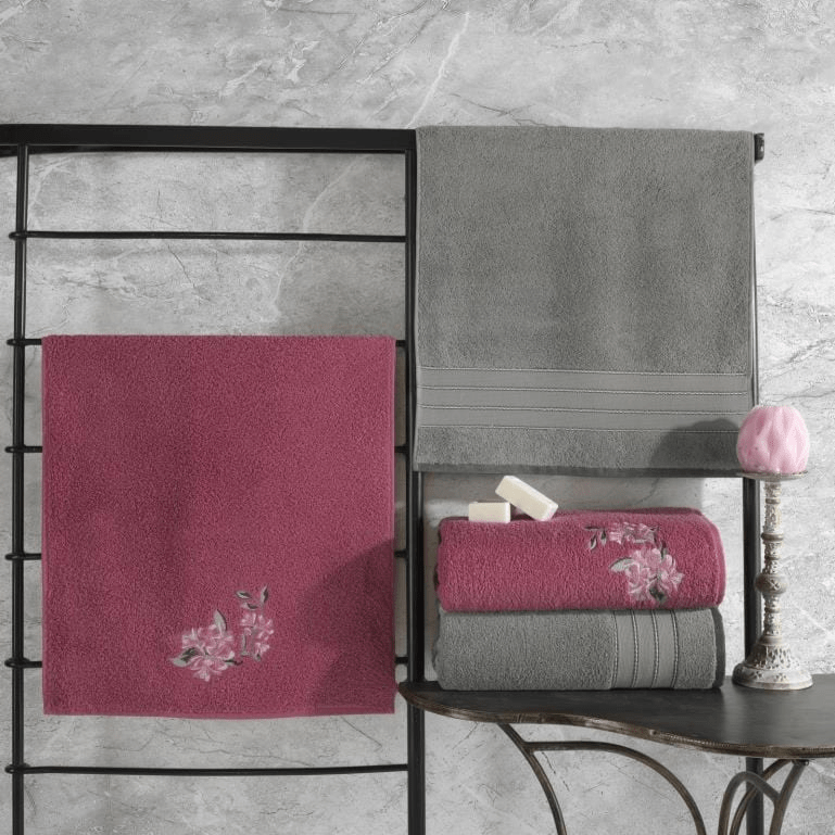 Colorful %100 Pamuk Hamam Havlu Seti Gri Pembe Bonvagon