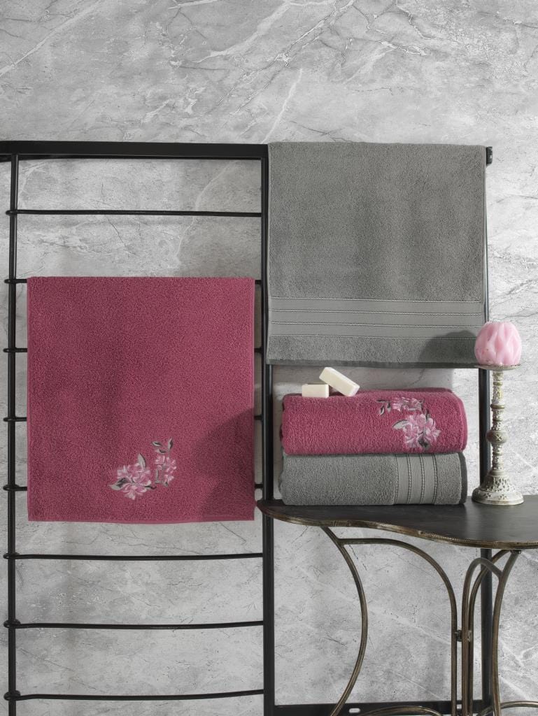 Colorful %100 Pamuk Hamam Havlu Seti Gri Pembe Bonvagon