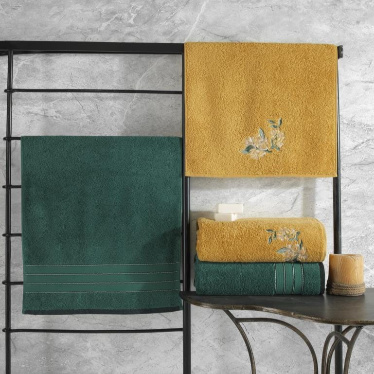 Colorful %100 Pamuk Hamam Havlu Seti Yeşil Sarı