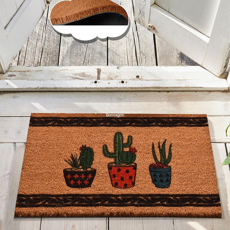 Colorful Cactus Doğal Koko Hindistan Cevizi Kapı Önü Paspas 60x40cm Bonvagon