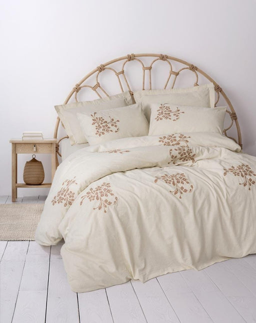 Cotton Keten çift Kişilik Nevresim Takımı Kaneli 4 Adet Yastık Kılıfı Bonvagon