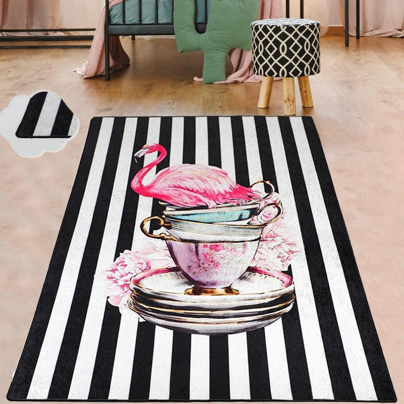 Cup of Flamingo Dijital Baskılı Halı, Kaymaz Taban, Yıkanabilir Bonvagon