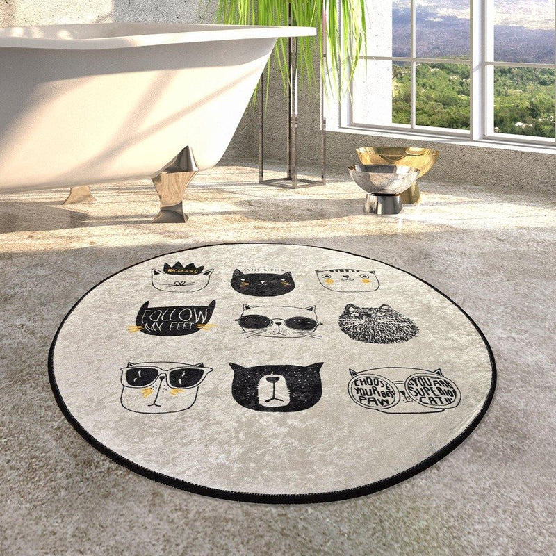 Cutie Dijital Baskılı Çap100cm Banyo Halısı, Kaymaz Taban, Yıkanabilir Bonvagon