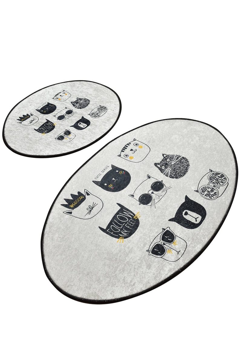 Cuties Dijital Baskılı 2li Set Banyo Halısı, Kaymaz Taban, Yıkanabilir Bonvagon