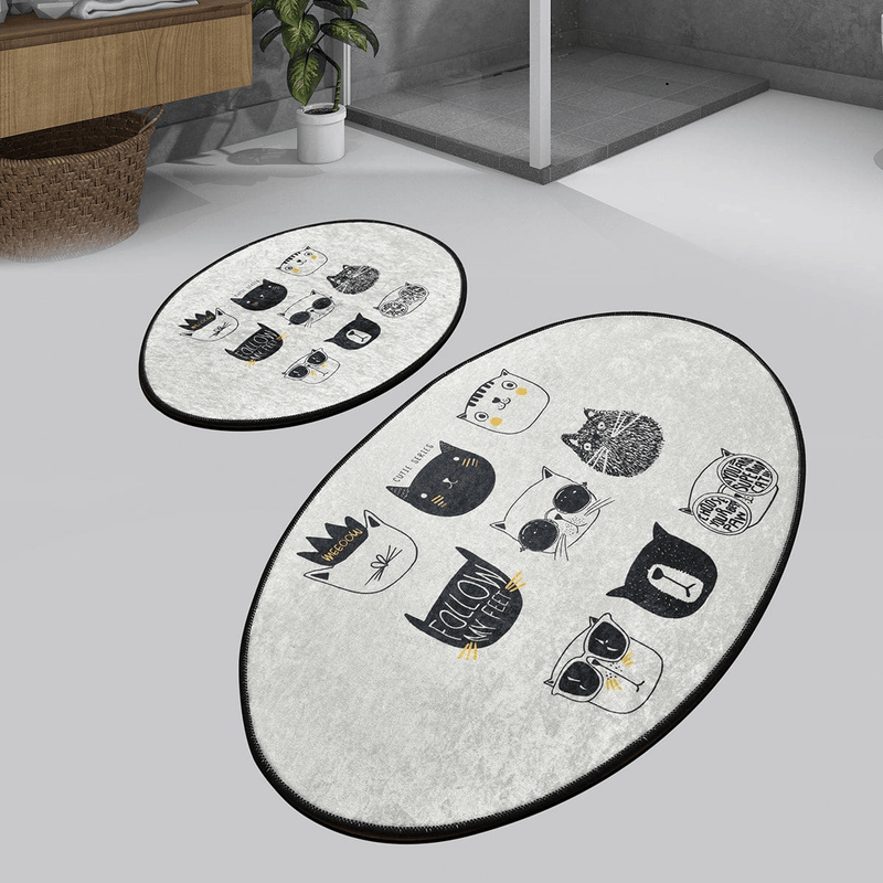Cuties Dijital Baskılı 2li Set Banyo Paspas ve Halısı, Kaymaz Taban, Yıkanabilir Bonvagon