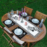 Damalı Çerçeve Motifli Zebra Desenli Dekoratif 1 Adet Runner & 4 Adet Yeşil Renkli Amerikan Servis Bonvagon