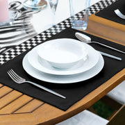 Damalı Çerçeve Motifli Zebra Desenli Dekoratif 1 Adet Runner & 4 Adet Yeşil Renkli Amerikan Servis Bonvagon