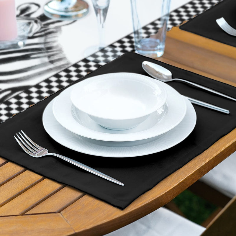 Damalı Çerçeve Motifli Zebra Desenli Dekoratif 1 Adet Runner & 4 Adet Yeşil Renkli Amerikan Servis Bonvagon