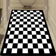 Damalı Checkers Siyah Beyaz Dijital Baskılı Halı, Kaymaz Taban, Yıkanabilir Bonvagon