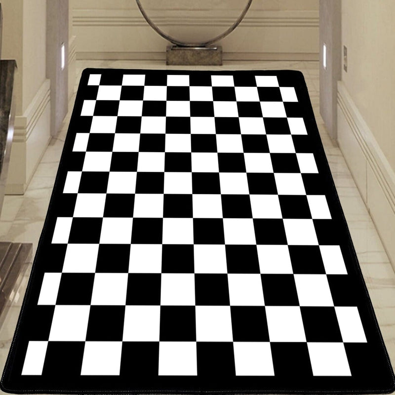 Damalı Checkers Siyah Beyaz Dijital Baskılı Halı, Kaymaz Taban, Yıkanabilir Bonvagon