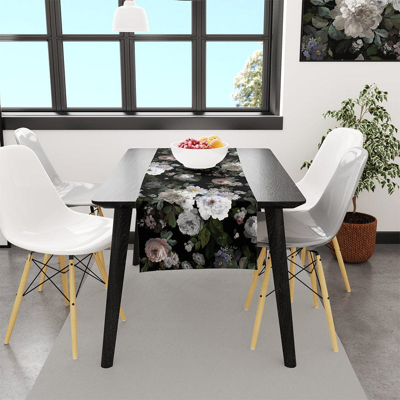 Dark Roses İnce Keten Runner 140x45cm