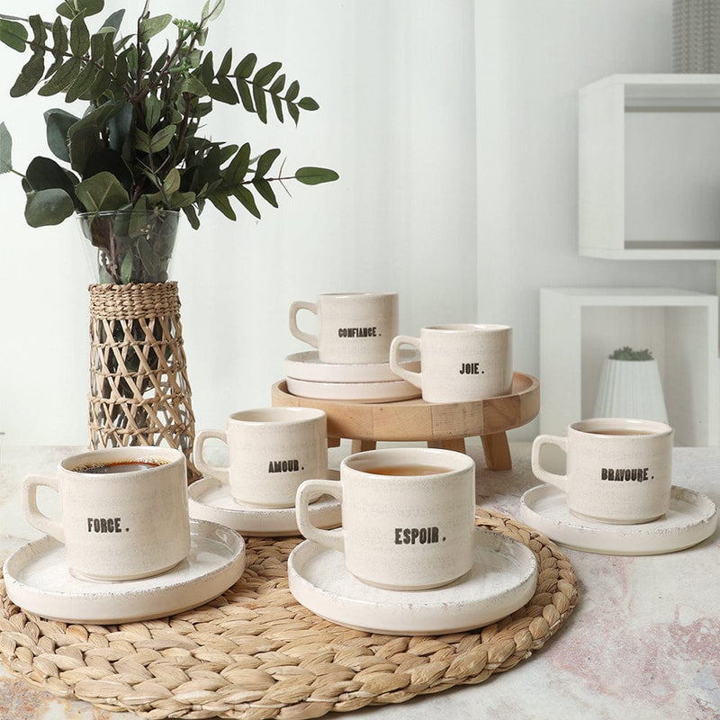 Deep Collection Mottolu Stackable Çay Takımı 12 Parça 6 Kişilik 22650-55 Bonvagon