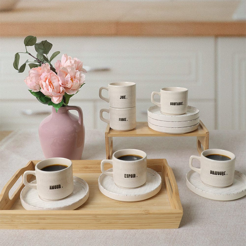 Deep Collection Mottolu Stackable Çay Takımı 12 Parça 6 Kişilik 22650-55 Bonvagon