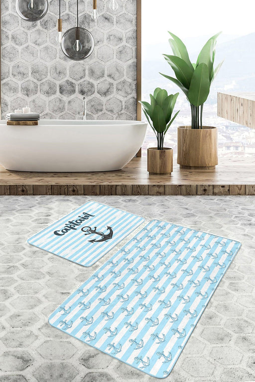 Denizci Temalı Çapa Tasarımlı 2li Halı Takımı Kaymaz Taban Yıkanabilir Bonvagon