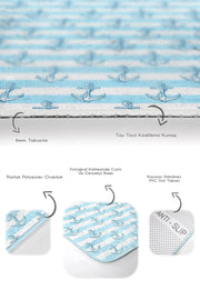 Denizci Temalı Çapa Tasarımlı 2li Halı Takımı Kaymaz Taban Yıkanabilir Bonvagon