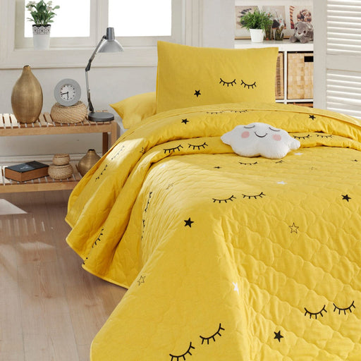 Dide Sarı Kapitoneli Yatak Örtüsü Seti (Çarşafsız) %100 Doğal Pamuk Ranforce Bonvagon