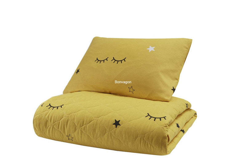 Dide Sarı Kapitoneli Yatak Örtüsü Seti (Çarşafsız) %100 Doğal Pamuk Ranforce Bonvagon