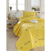 Dide Sarı Kapitoneli Yatak Örtüsü Seti (Çarşafsız) %100 Doğal Pamuk Ranforce Bonvagon