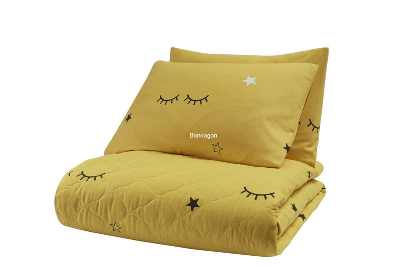 Dide Sarı Kapitoneli Yatak Örtüsü Seti (Çarşafsız) %100 Doğal Pamuk Ranforce Bonvagon