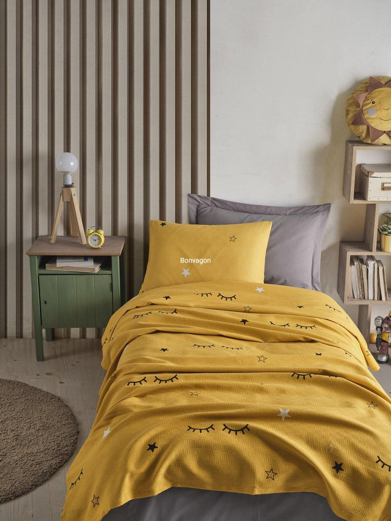 Dide Sarı Pike Seti (Çarşafsız) %100 Doğal Pamuk Bonvagon