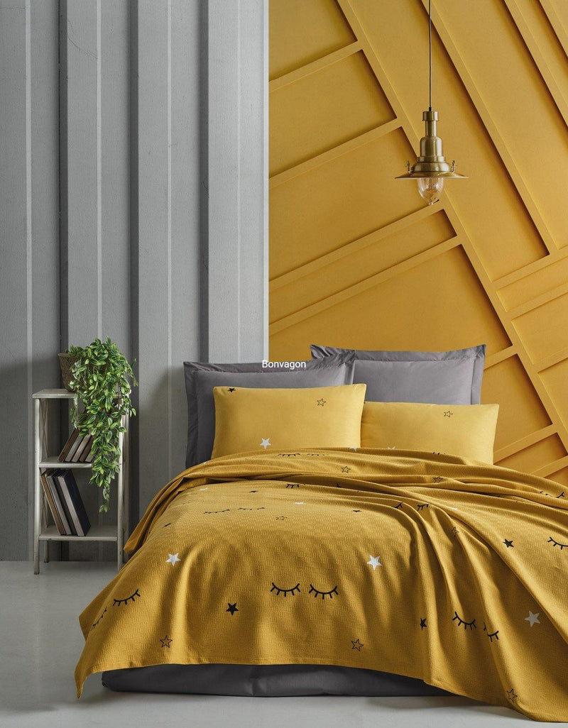 Dide Sarı Pike Seti (Çarşafsız) %100 Doğal Pamuk Bonvagon