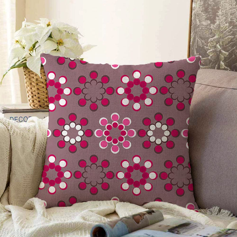 Dijital Baskılı Bordo Çiçekli Raşel Kadife Yastık Kırlent Kılıfı Bonvagon