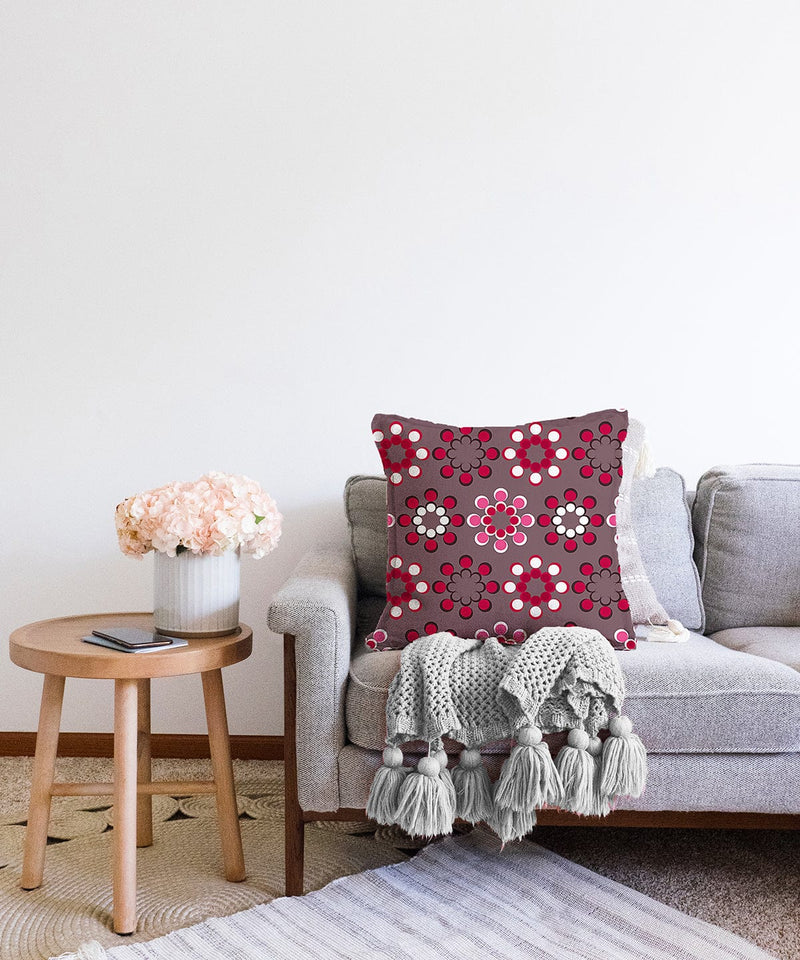 Dijital Baskılı Bordo Çiçekli Raşel Kadife Yastık Kırlent Kılıfı Bonvagon