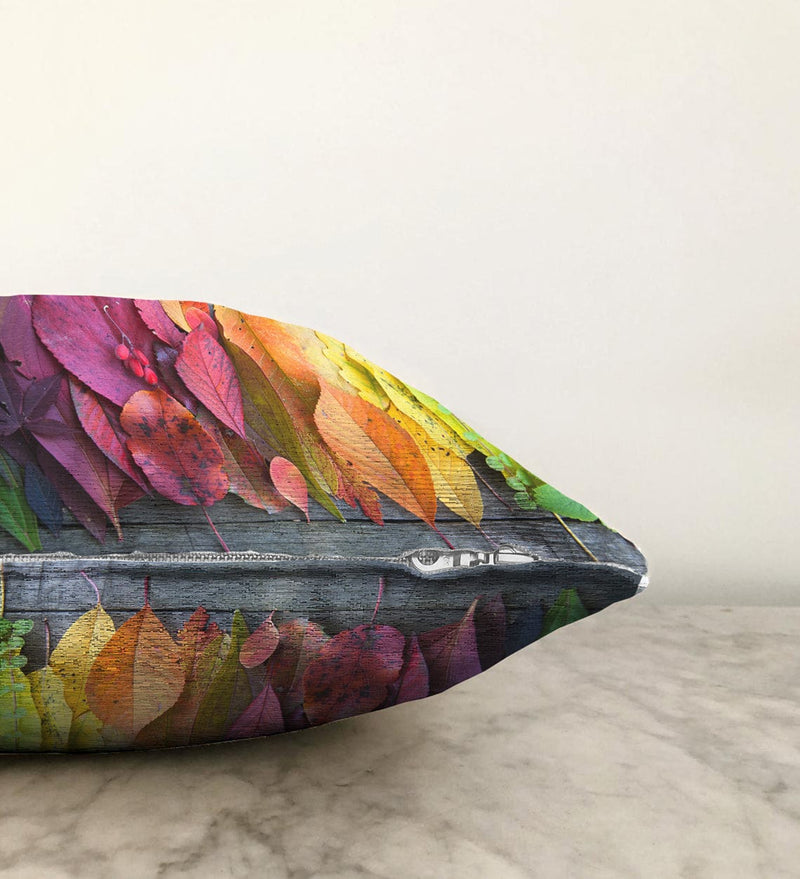 Dijital Baskılı Renkli Yapraklar Raşel Kadife Yastık Kırlent Kılıfı Bonvagon