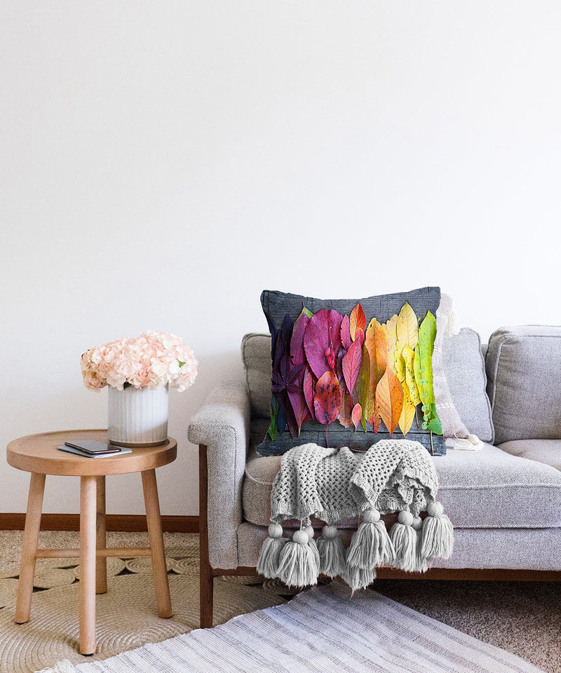 Dijital Baskılı Renkli Yapraklar Raşel Kadife Yastık Kırlent Kılıfı Bonvagon