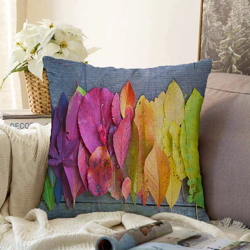Dijital Baskılı Renkli Yapraklar Raşel Kadife Yastık Kırlent Kılıfı Bonvagon