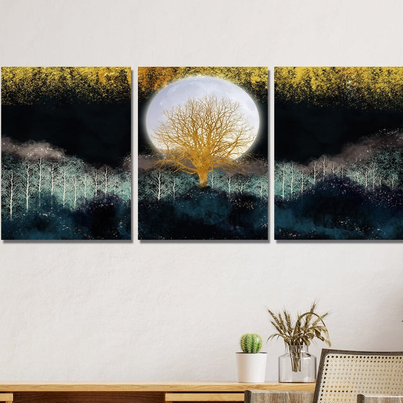 Doğa Görünümlü 3 Parça Ahşap Tablo Seti Bonvagon