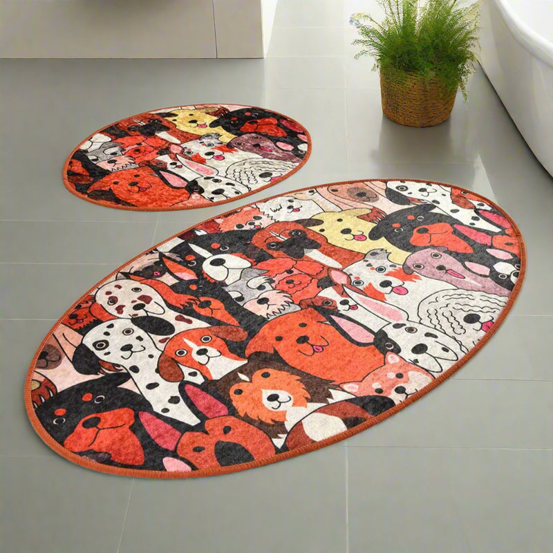Dogs Dijital Baskılı 2li Set Banyo Halısı, Kaymaz Taban, Yıkanabilir Bonvagon